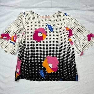 Traffic People Polka Dot Floral Top | Short Sleeve | Size S